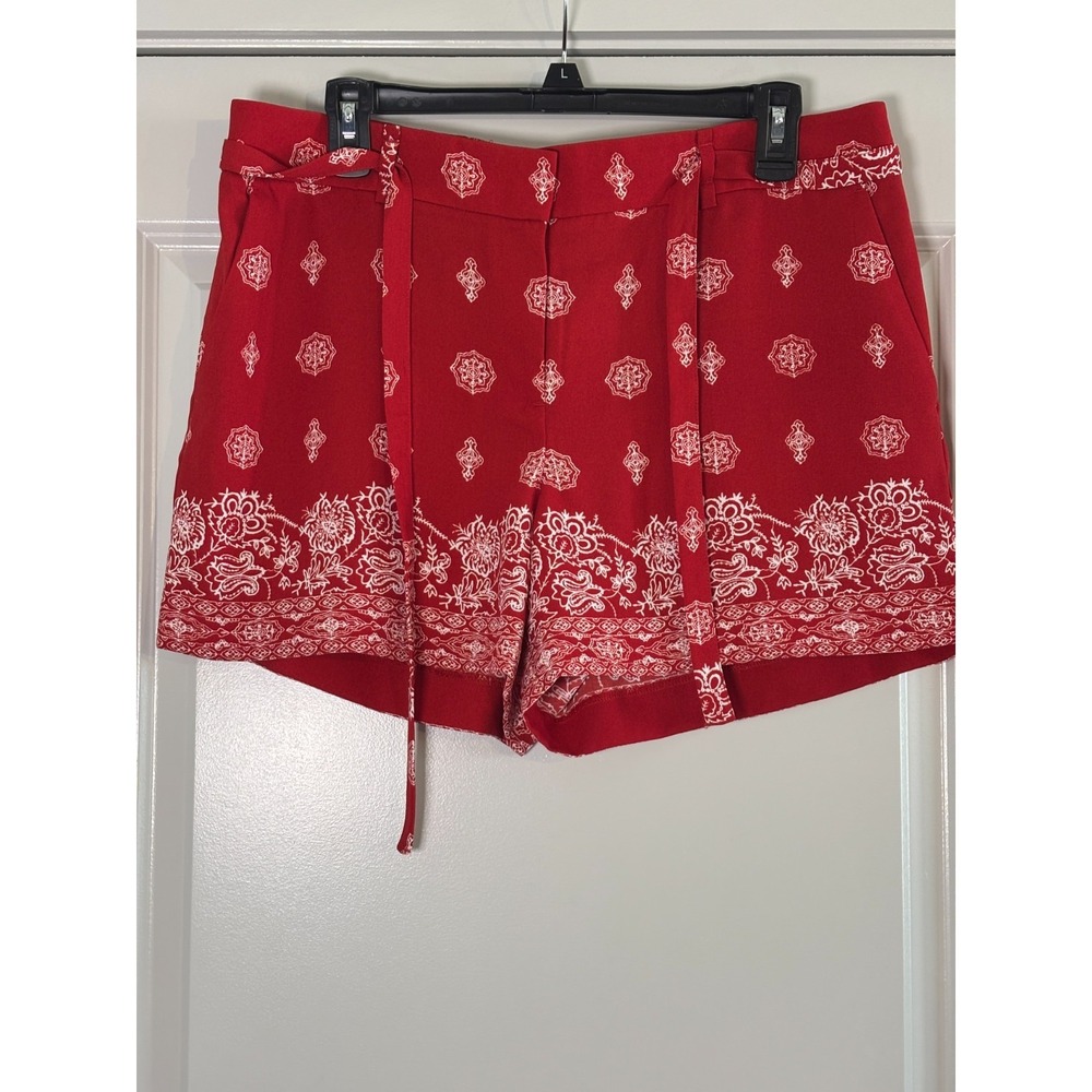 Ann Taylor Loft Super Cute Shorts Womens 8 Red Beige Bandana Festival Wear